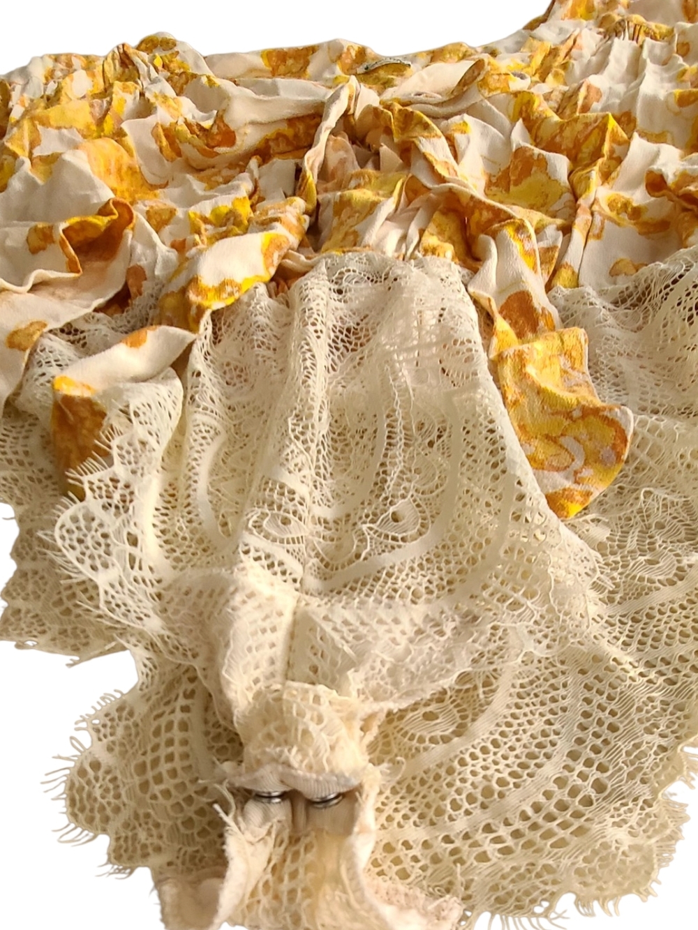 Free People Cream Blouse with Yellow Floral Tie-Front - Picture 4 of 7